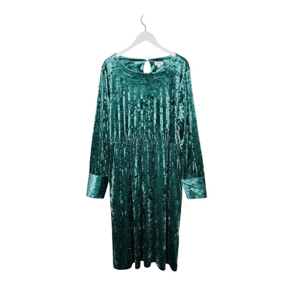 On 34th Dark Forest Green Crushed Velvet Midi Dress Plus 3X NWT - Picture 1 of 5